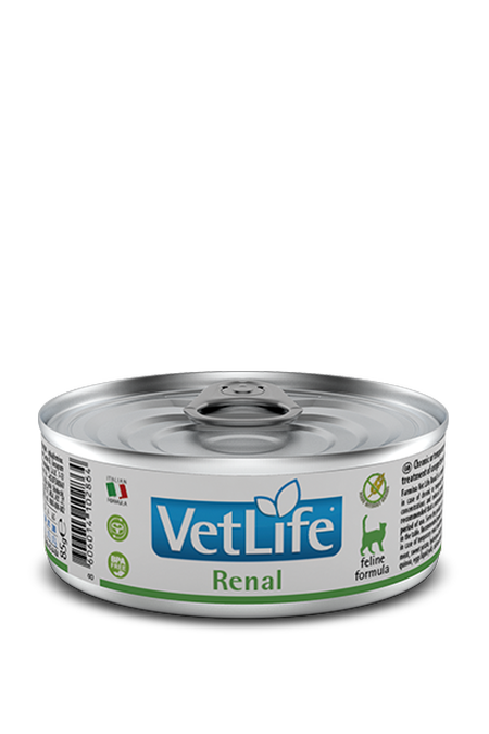 Консервированный диетический корм Farmina Vet Life Feline Renal для взрослых кошек рекомендуемый для поддержания функции почек при почечной недостаточности 85 гр