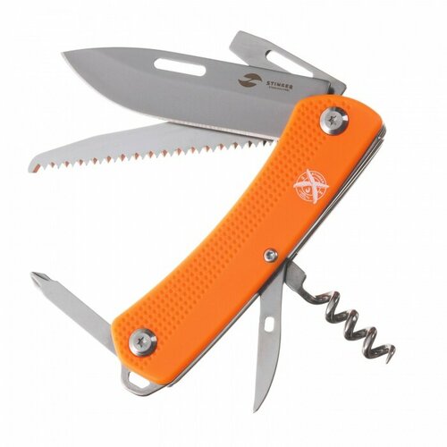 Stinger FK-GHK1P-06B Нож перочинный stinger, 103 мм, 10 функций, материал рукояти: абс-пластик (оранжевый), в блистере