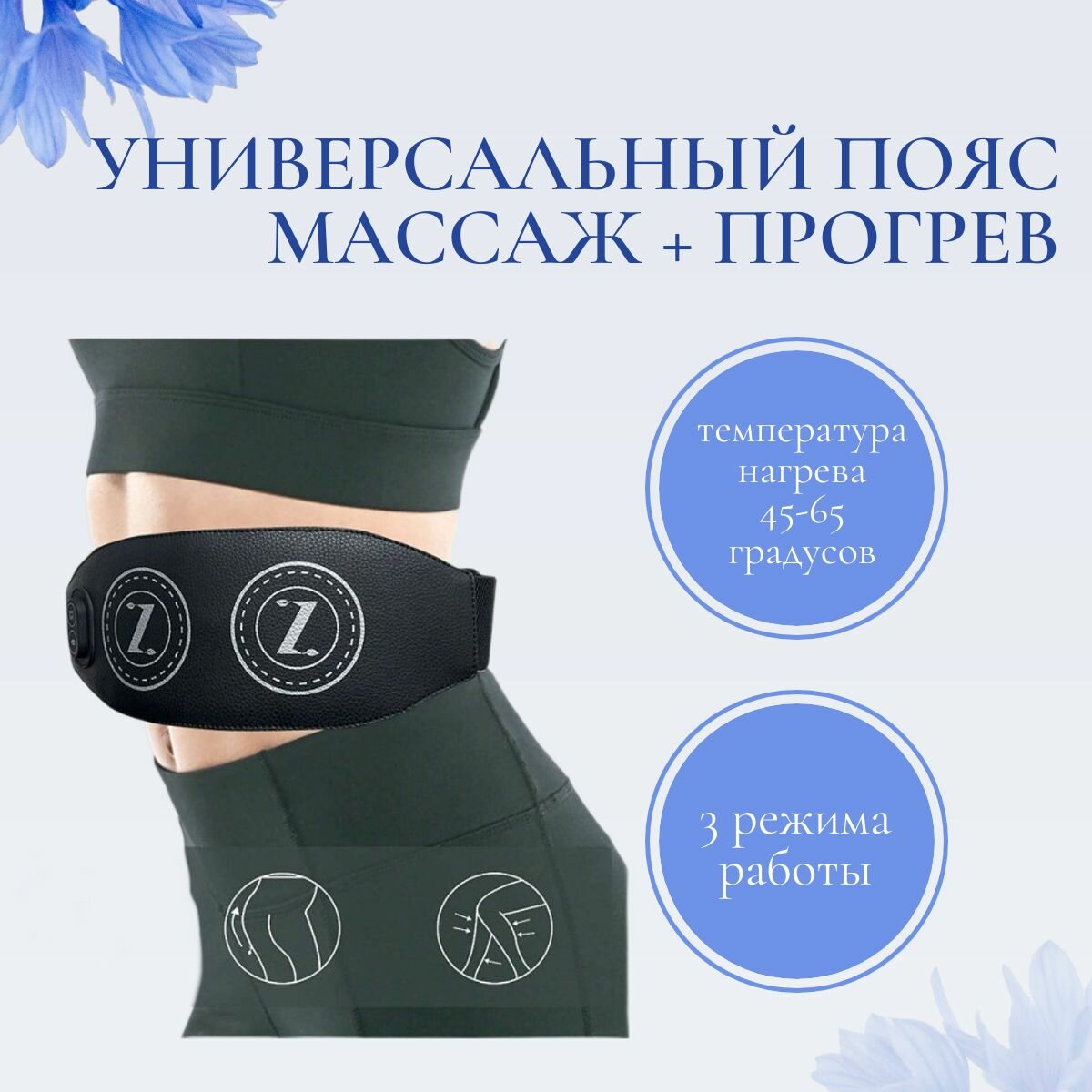 Портативный универсальный пояс с прогревом / Беспроводной массажер с горячим компрессом черный