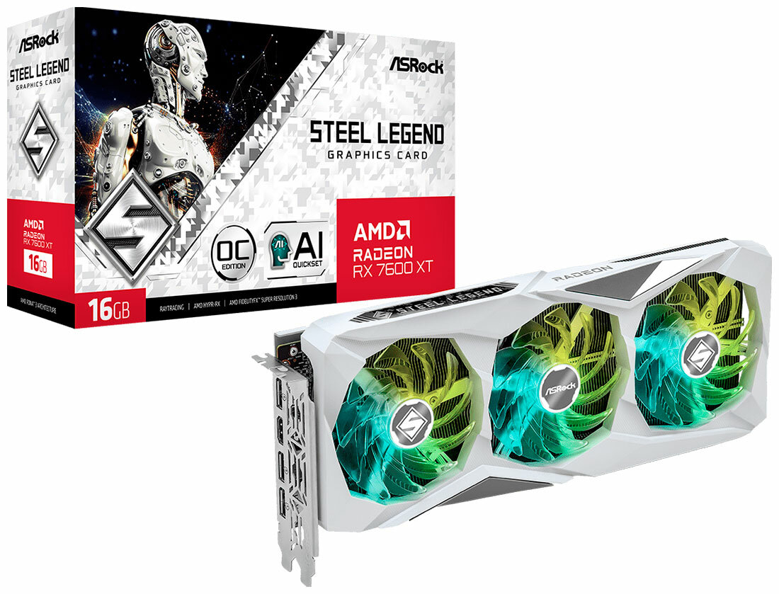 Видеокарта Asrock Radeon RX 7600 XT Steel Legend OC 16GB (RX7600XT SL 16GO)