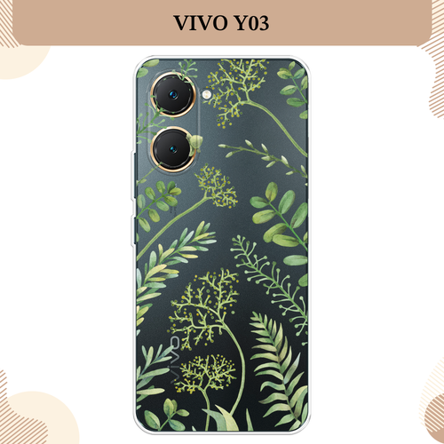 Силиконовый чехол Green Leaves на Vivo Y03 / Виво Y03, прозрачный телефон vivo y03 4 128gb green