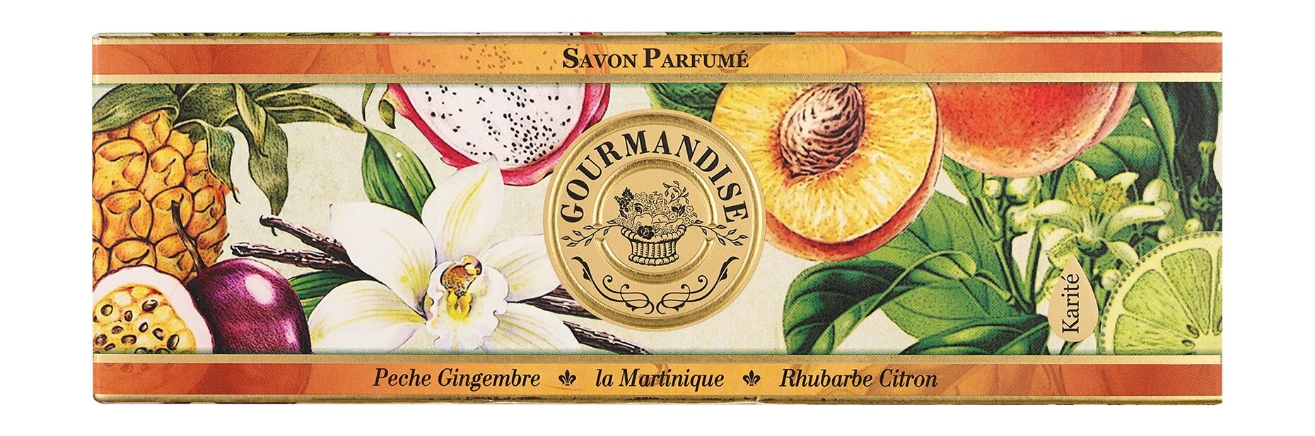 фото GOURMANDISE Набор парфюмированного мыла (Персик Имбирь, Мартиника, Ревень Лимон), 3х100 г