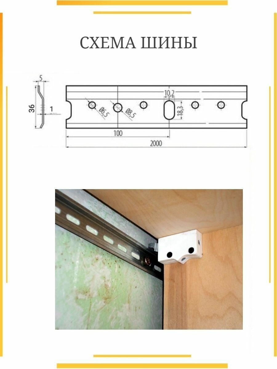 Монтажная планка шина для навески шкафов 1000мм 2шт.