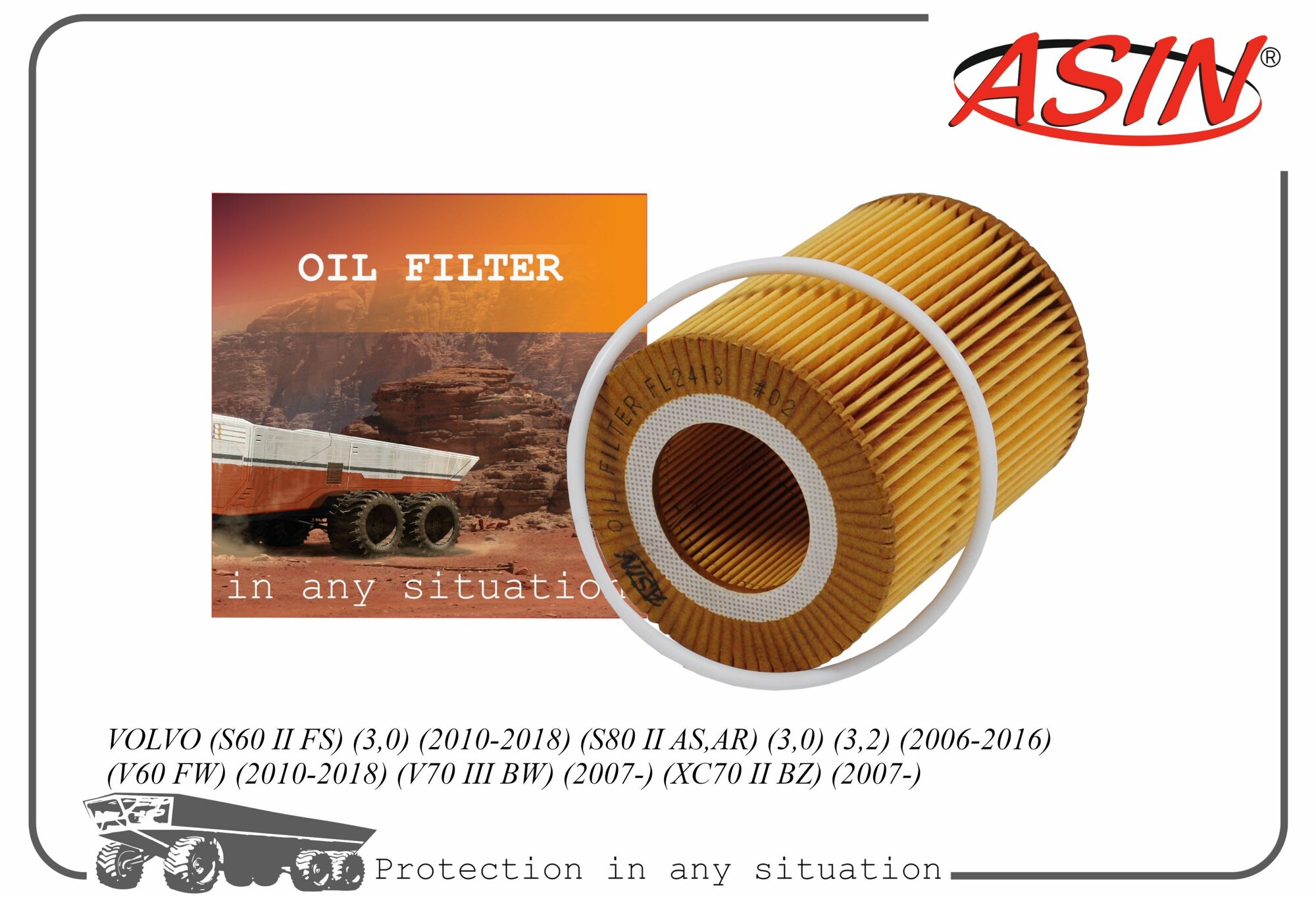 Фильтр масляный 30750013/ASIN. FL2413 для VOLVO S60 II FS 3,0 2010-2018 S80 II AS, AR 3,0 3,2 2006-2016 V60 FW 2010-2018 V70 III BW 2007- XC70 II BZ 2007-