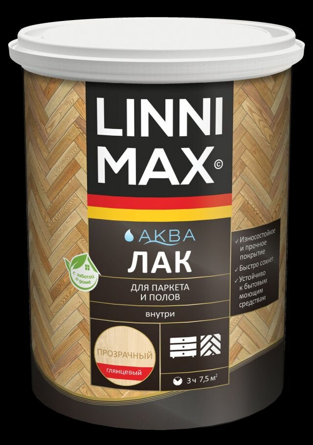 фото Лак акриловый linnimax Аква для паркета и полов глянцевый 0,9л