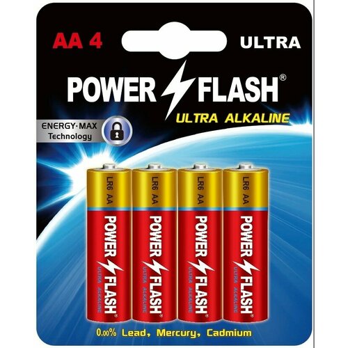 Батарейки алкалиновые АА пальчиковые Power Flash ULTRA 1.5v (LR6) - 4 шт.