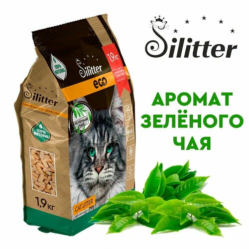 Наполнитель для кошачьего туалета Silitter Eco-premium древесный комкующийся с ароматом зеленого чая, 5л
