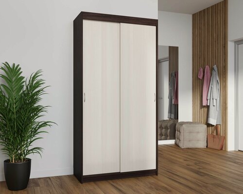 Изображение товара Шкаф купе для одежды со штангой "Эко 2" 100х240х45 Венге цаво / Бодега белая