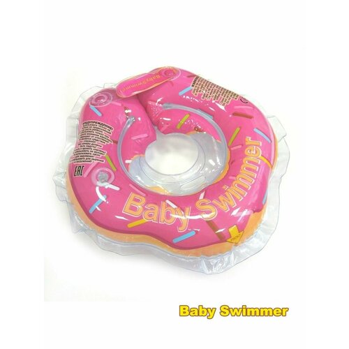 Круг для купания новорожденных baby Swimmer на липучках для безопасного купания гипоалергенный от 3 до 12 кг розовый пончик диаметр под шею 8 см 465₽