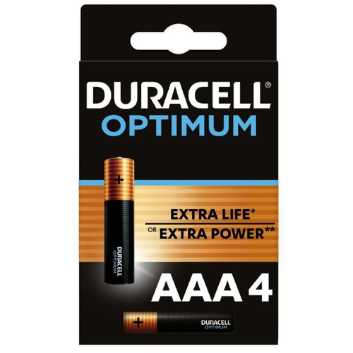 Батарейка DURACELL OPTIMUM LR03 BL4 батарейка duracell optimum ааa lr03 10bl