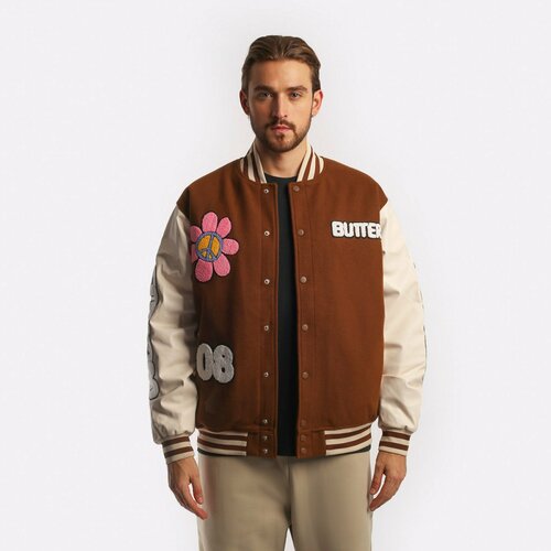 Бомбер Butter Goods World Peace Varsity Jacket, размер 2XL, коричневый куртка butter goods демисезонная силуэт прямой подкладка размер m синий