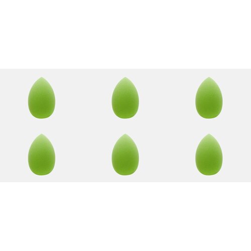 Singi Спонж косметический в упаковке, для макияжа лица, яйцо, цвет зелёный, 6 см, 6 штук.