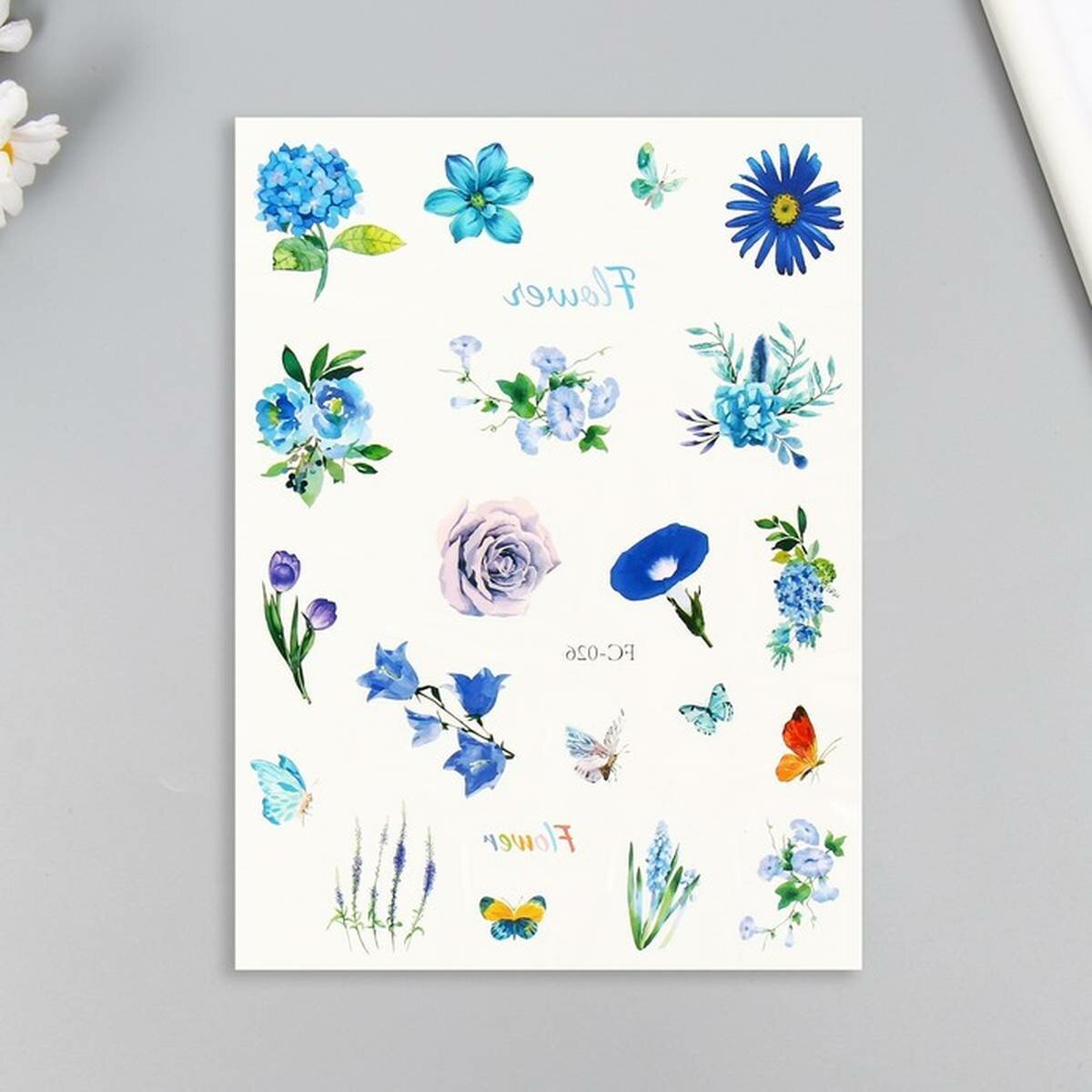 Татуировка на тело цветная "Цветочные бутоны" 24х14.5 см, 2 шт.