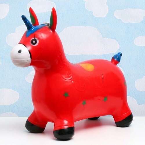 Игрушка - прыгун детская Музыкальный Единорог резиновая надувная 50х30см красный 1541₽