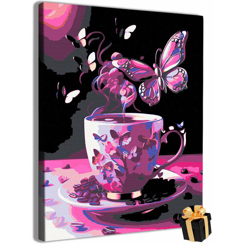 Картина по номерам чашка чая с бабочкой для кухни