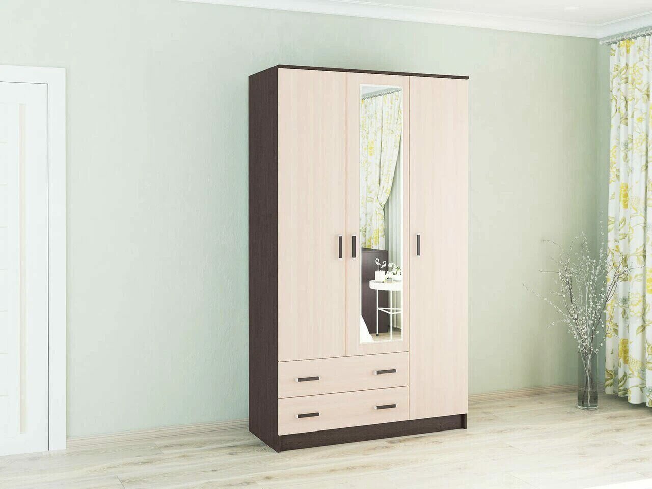 фото Шкаф 3-х створчатый комбинированный «Лагуна» с зеркалом, венге/дуб молочный (1200*510*2100)