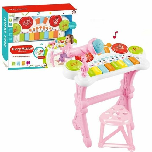 HY683E Детское пианино синтезатор музыкальный с микрофоном и стульчиком 3978₽