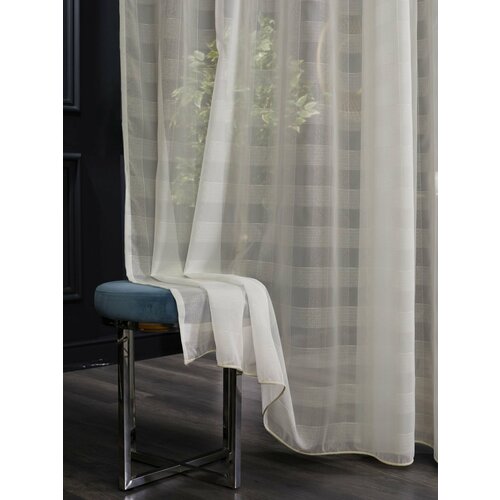 Тюль SANPA HOME Вуаль на ленте, с рисунком клетка, бежевый, 1 шт. размер 300х260