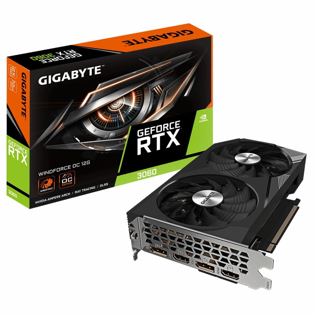 Gigabyte Видеокарта Gigabyte RTX3060 WINDFORCE OC 12GB GDDR6 192-bit HDMIx2 DPx2 GeForce RTX 3060