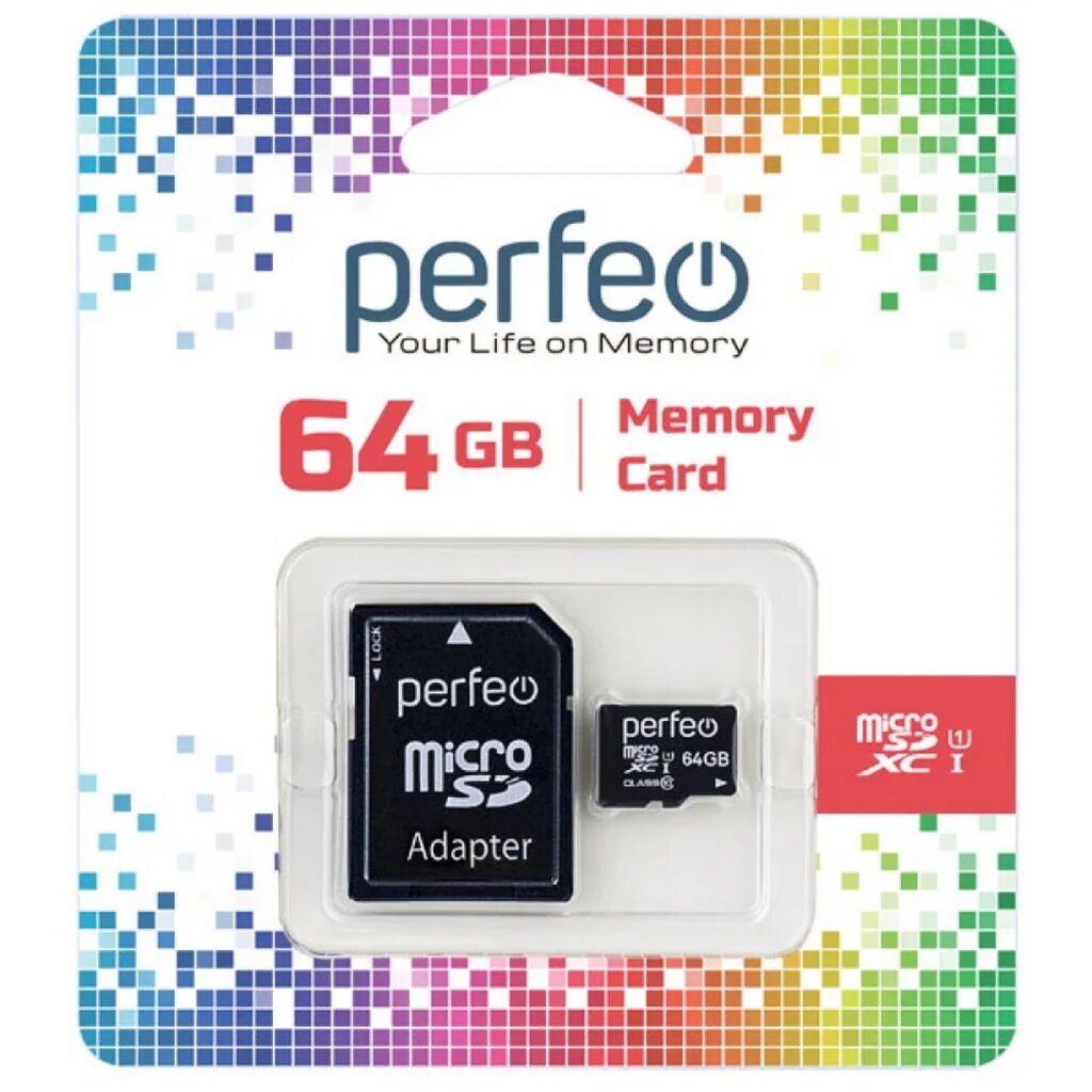 Карта памяти micro SDXC (64 GB) "Perfeo" Class 10 (с адаптером)