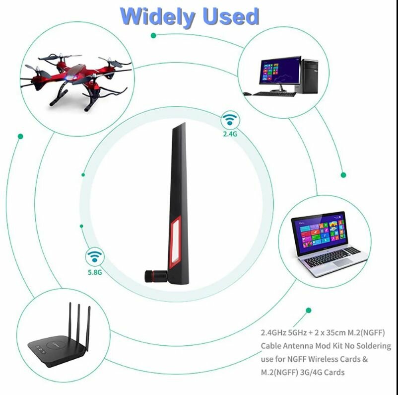 Антенна WiFi 2.4/5.8ГГц штыревая (RP-SMA), 12 дБ, 2шт