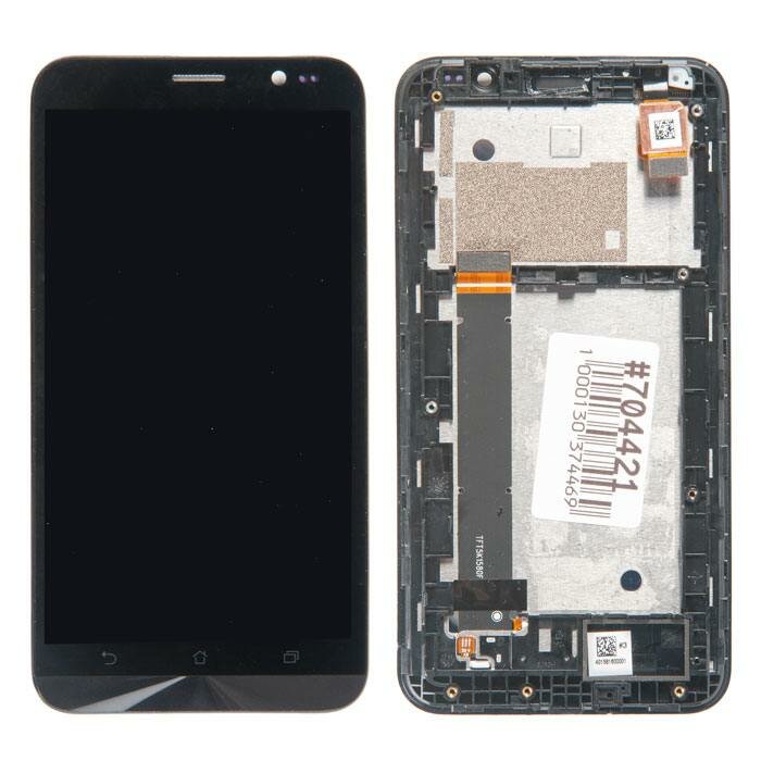 Дисплей в сборе с тачскрином и передней панелью для ASUS для ZenFone Go ZB551KL черный (б/у, , немного выгоревший экран)