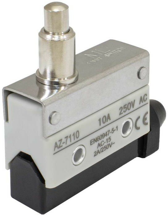 AZ-7110 Выключатель путевой с удлиненным толкателем  ON-(ON) SPDT IP64 10 А 250 В 15 мОм пластик