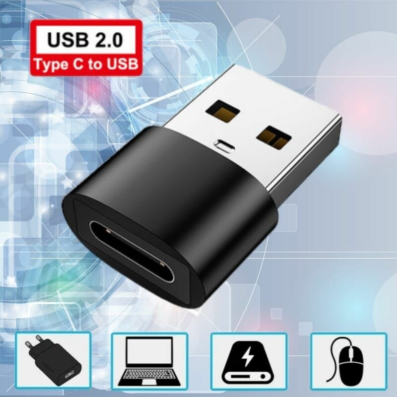 Переходник с USB 2.0 (папа/выход) на Type-C (мама/вход), Адаптер OTG тайп си для мобильных устройств, смартфонов и компьютеров