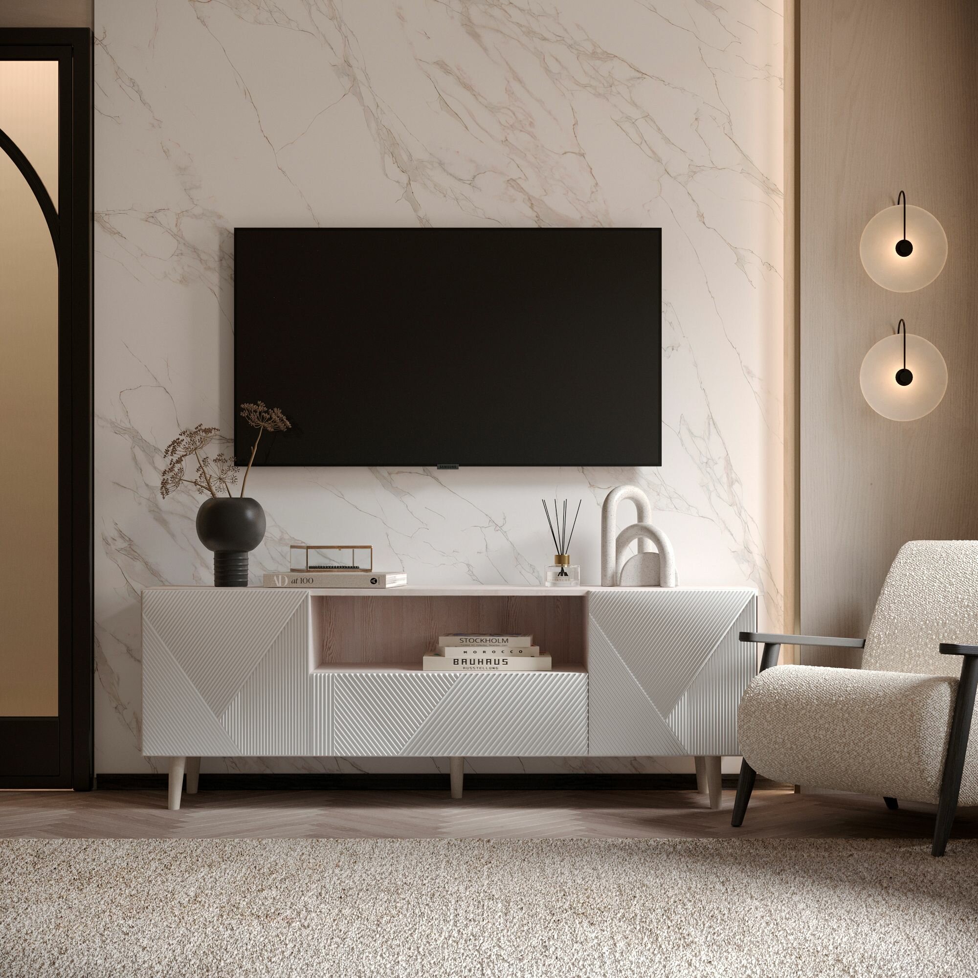 Дизайнерская тумба под ТВ/телевизор напольная на ножках "Родос" — фото 1