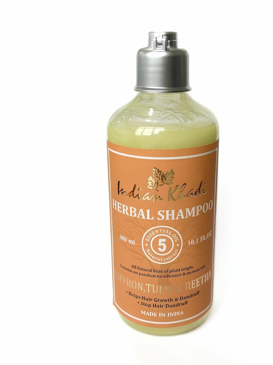 INDIAN KHADI Шампунь для роста волос шафран, базилик и ритха 300мл