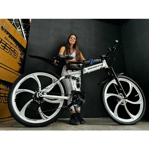 Велосипед складной Двухподвесной Richiesto 26 дюймов Дисковый тормоз белый 30500₽