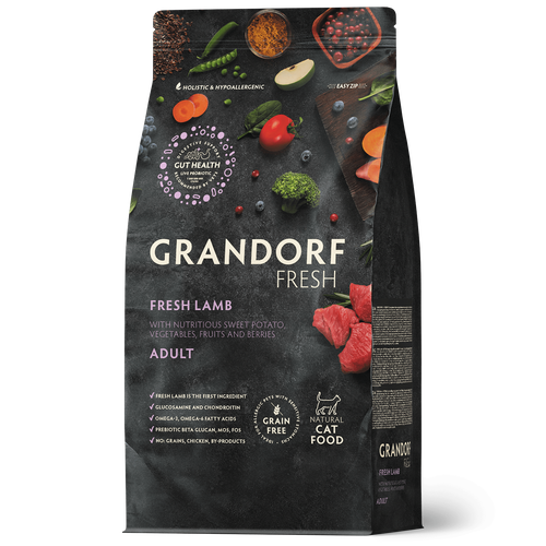 Grandorf FRESH беззерновой корм для взрослых кошек с живыми пробиотиками, ягненок и батат