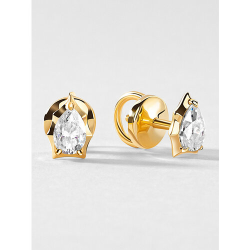 Серьги пусеты KAPLI jewelry, серебро, 925 проба, золочение, муассанит, белый/золотистый