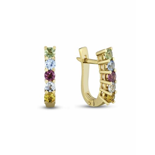 Серьги Гатамов, красное золото, 585 проба, родолит, топаз, цитрин, хризолит, длина 1.8 см, , белый, розовый, желтый, голубой, зеленый