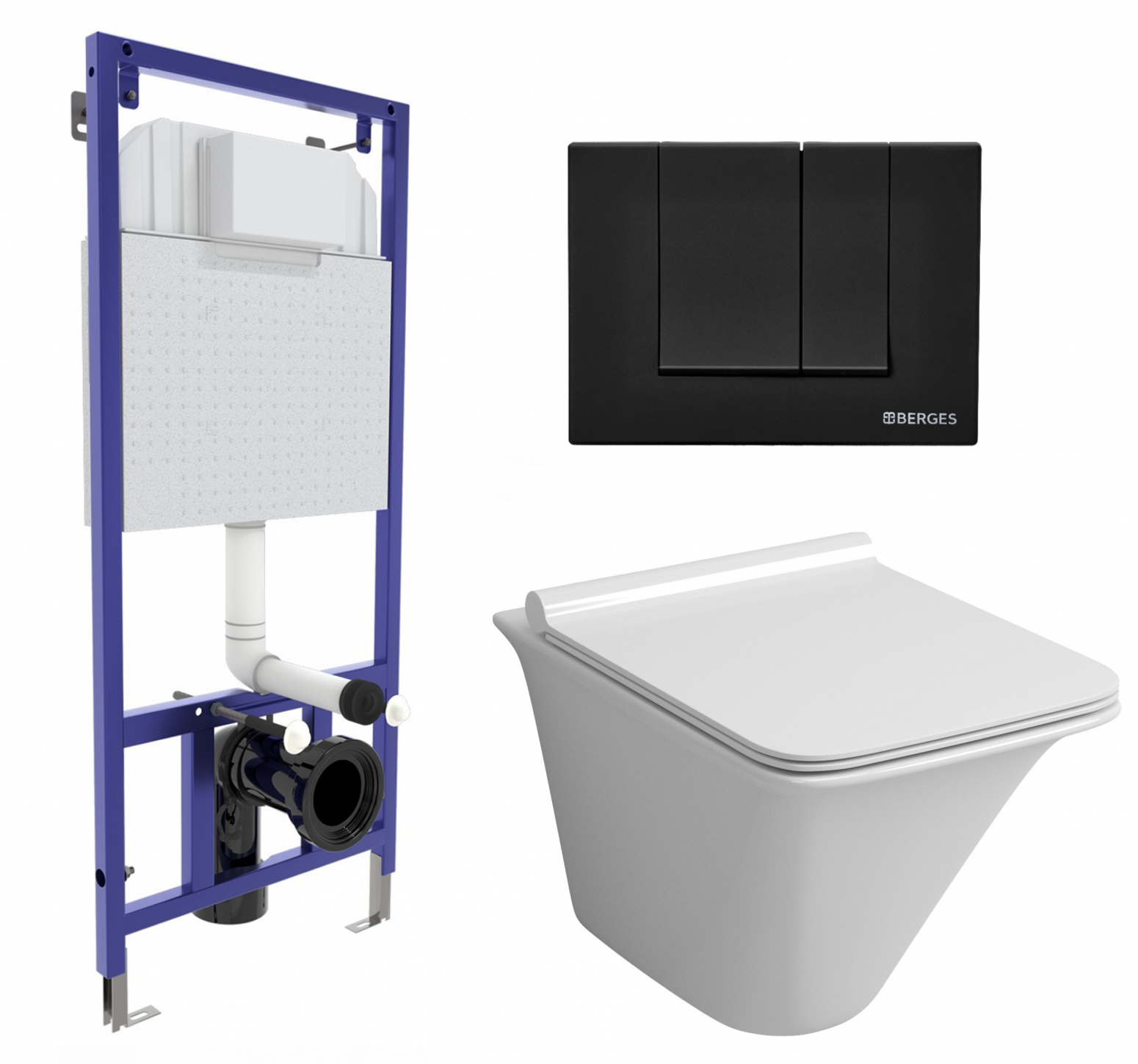 Комплект 3 в 1 инсталляция Berges Wasserhaus Novum 040245 + Унитаз подвесной Grossman GR-4413S + кнопка черная