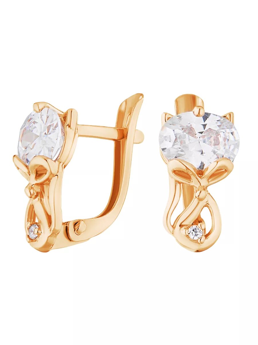 Серьги Ювелир Карат, серебро, 925 проба, золочение, фианит