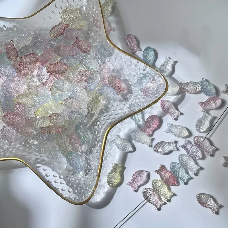 YoZuSmily разноцветные стеклянные бусины-рыбки 20 шт.