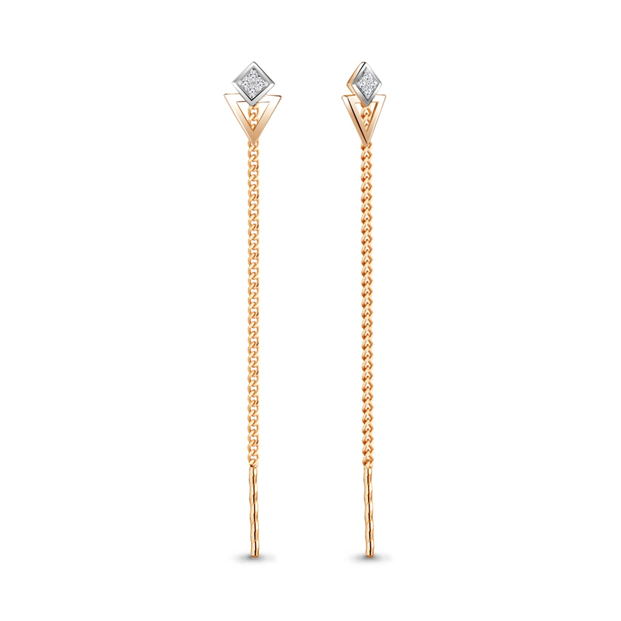 Серьги цепочки Diamant online, красное золото, 585 проба, фианит, длина 6.2 см, , прозрачный