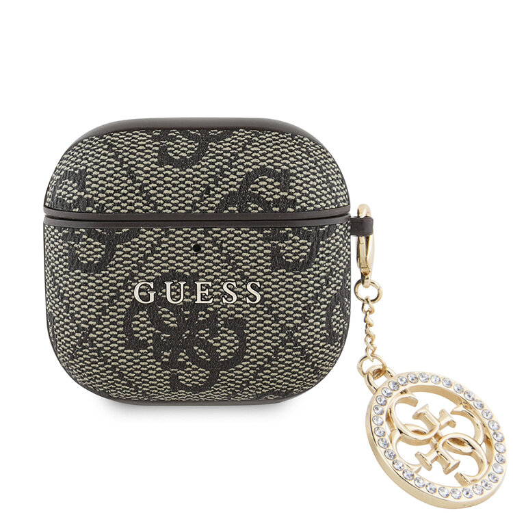 Guess чехол для Airpods 4, PU кожа с узором 4G металлическим лого и подвеской, коричневый