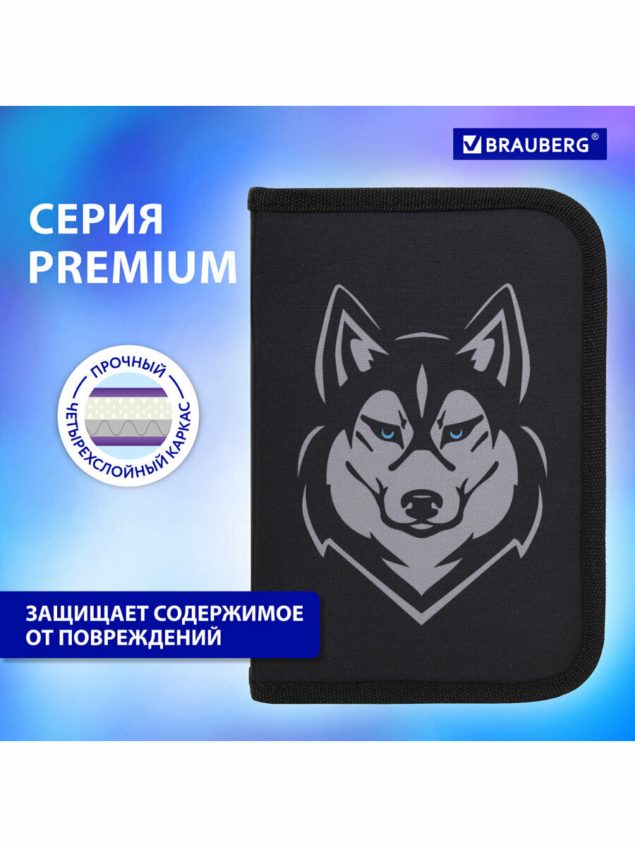 Пенал школьный для мальчика / подростка для ручек, карандашей Brauberg, 1 отделение, полиэстер, 21х14 см, Husky, 271532 — фото 1