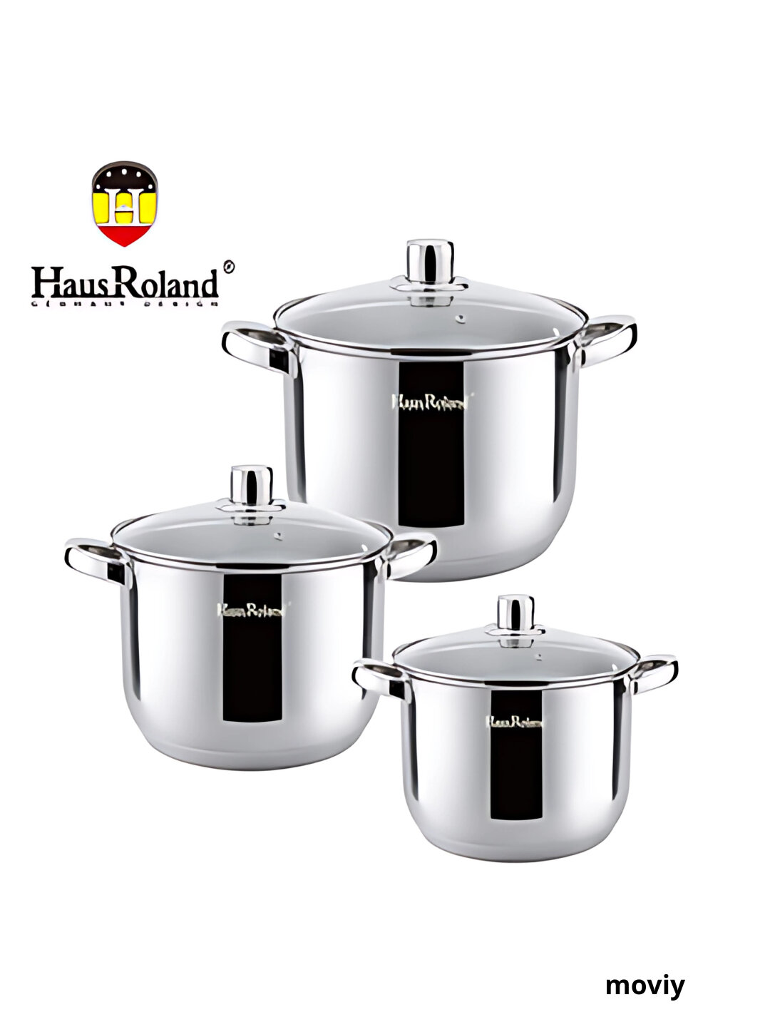 HausRoland набор кастрюль из нержавеющей стали, 3 предмета, с прочными стеклянными крышками - Голубой