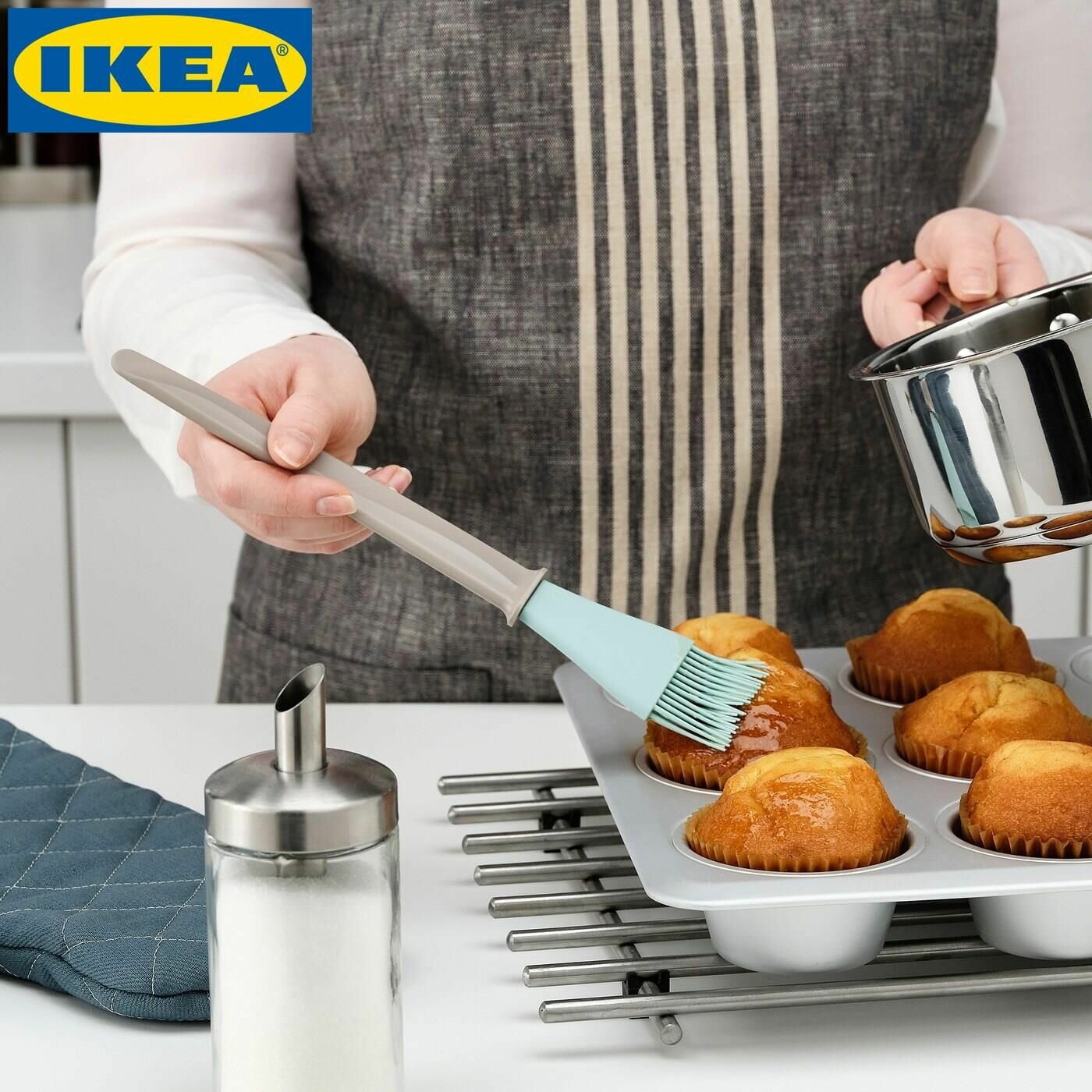 IKEA Кулинарная кисть BAKGLAD для выпечки, 26 см (бежевый/синий)