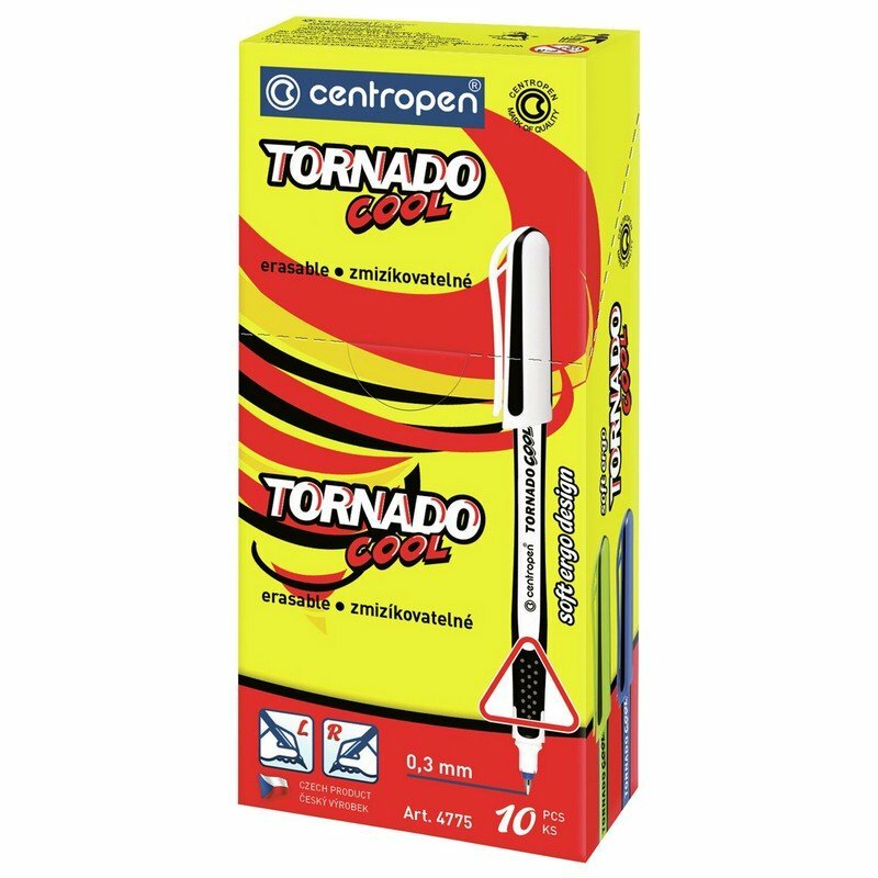 Ручка-роллер синяя CENTROPEN "Tornado Cool", корпус ассорти, узел 0,5 мм, линия письма 0,3 мм, 4775, 3 4775 10