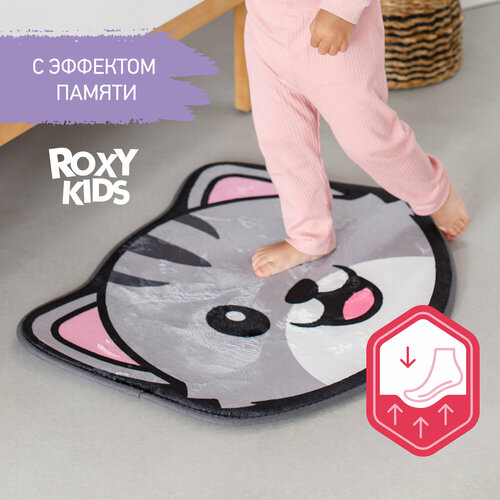 Антискользящий коврик Кот для ванной c эффектом памяти плюшевый от ROXY-KIDS, 50x60 см антискользящий коврик лев для ванной c эффектом памяти плюшевый от roxy kids 50x60 см