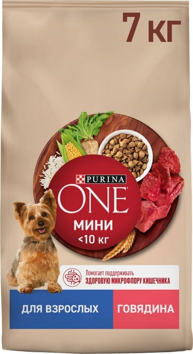 Сухой корм для собак Purina ONE для мелких пород с говядиной и рисом 7кг