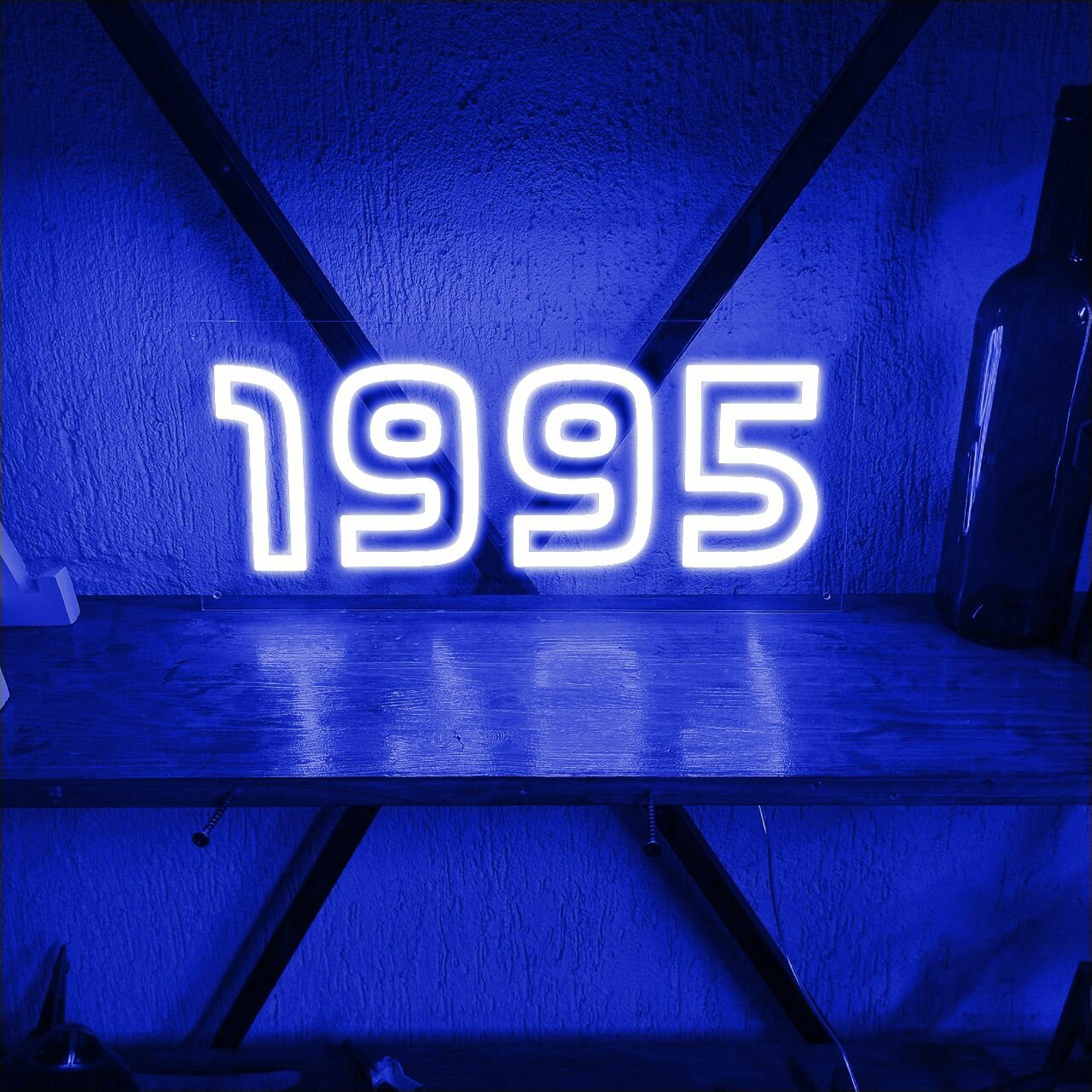 Неоновая табличка Elmarto 1995, 35x15 см, синяя