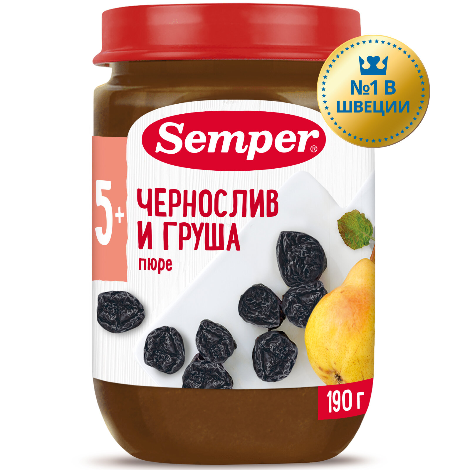 Semper - пюре чернослив и груша, 5 мес, 190 гр