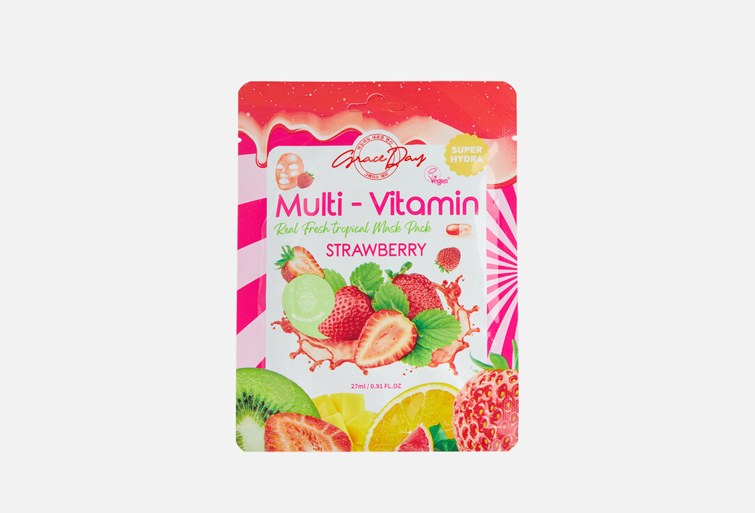 Тканевая маска для лица Grace Day, Multi-Vitamin Strawberry Mask Pack