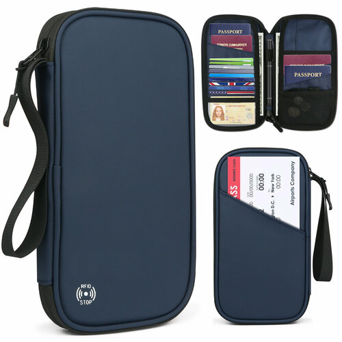 фото Документница для путешествий дорожный кошелек с rfid-защитой / дорожный органайзер для документов, синий
