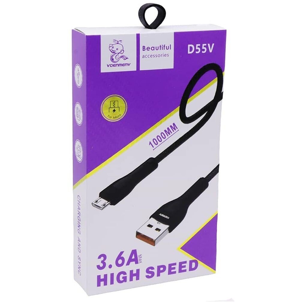 Кабель DENMEN D55V USB на Micro-USB 1м 3.6A - черный